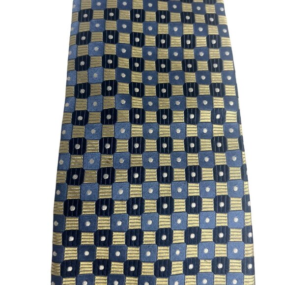 Geoffrey Beene Silk Tie Mens Blue Tan Geometric - Picture 4 of 7
